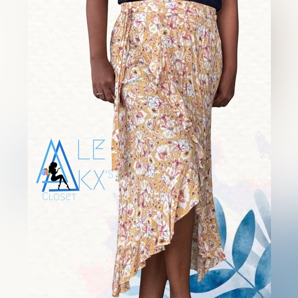 Rachel Zoe Dresses & Skirts - Rachel Zoe Floral Ruffle Wrap-Around midi Skirt Yellow size small